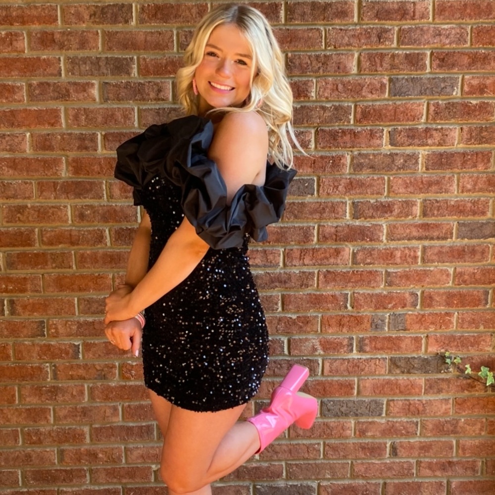 Black sequin ruffle dress from Triple Threads. Size Small. Worn once.